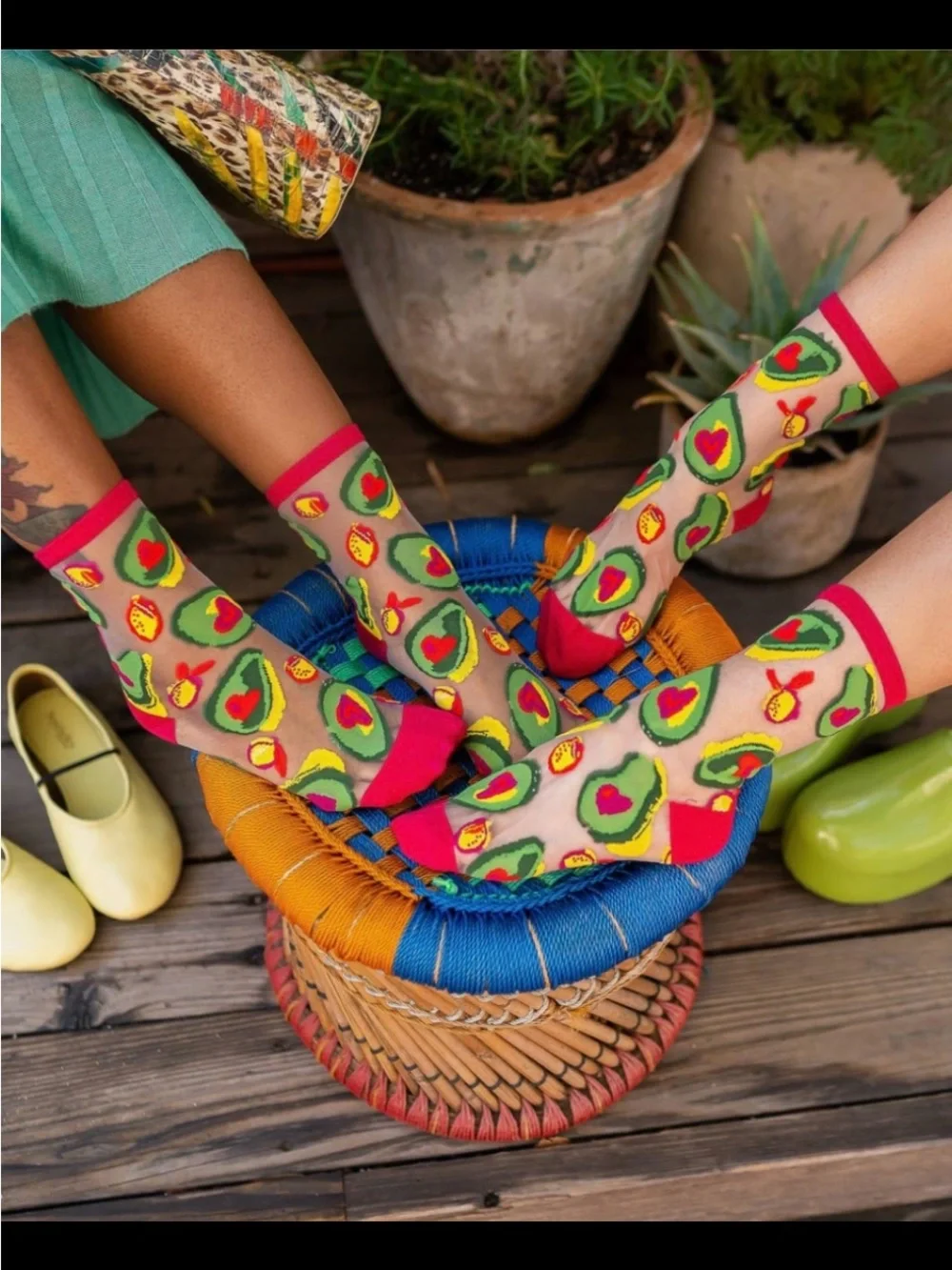 Avocado Lover Sheer Crew Print Socks. Price Firm.